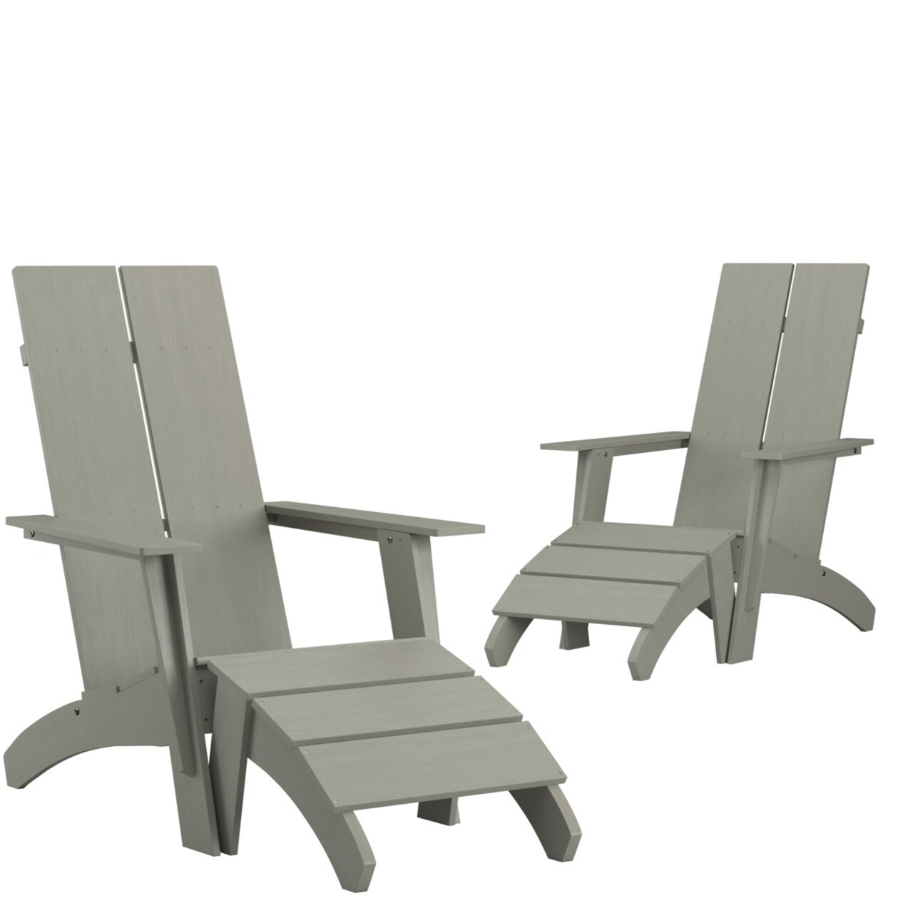 Flash Furniture Set of 2 Sawyer Modern All-Weather Poly Resin Wood Adirondack Chairs with Foot Resting Gray